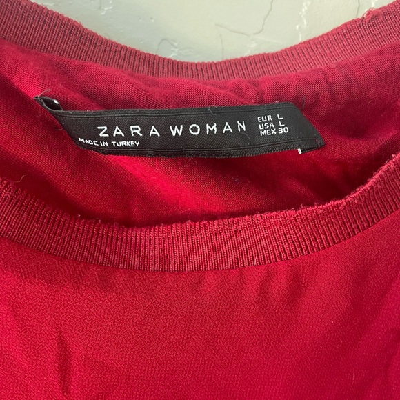 Zara Chiffon red blouse with attached under shell large flowy - Picture 5 of 7